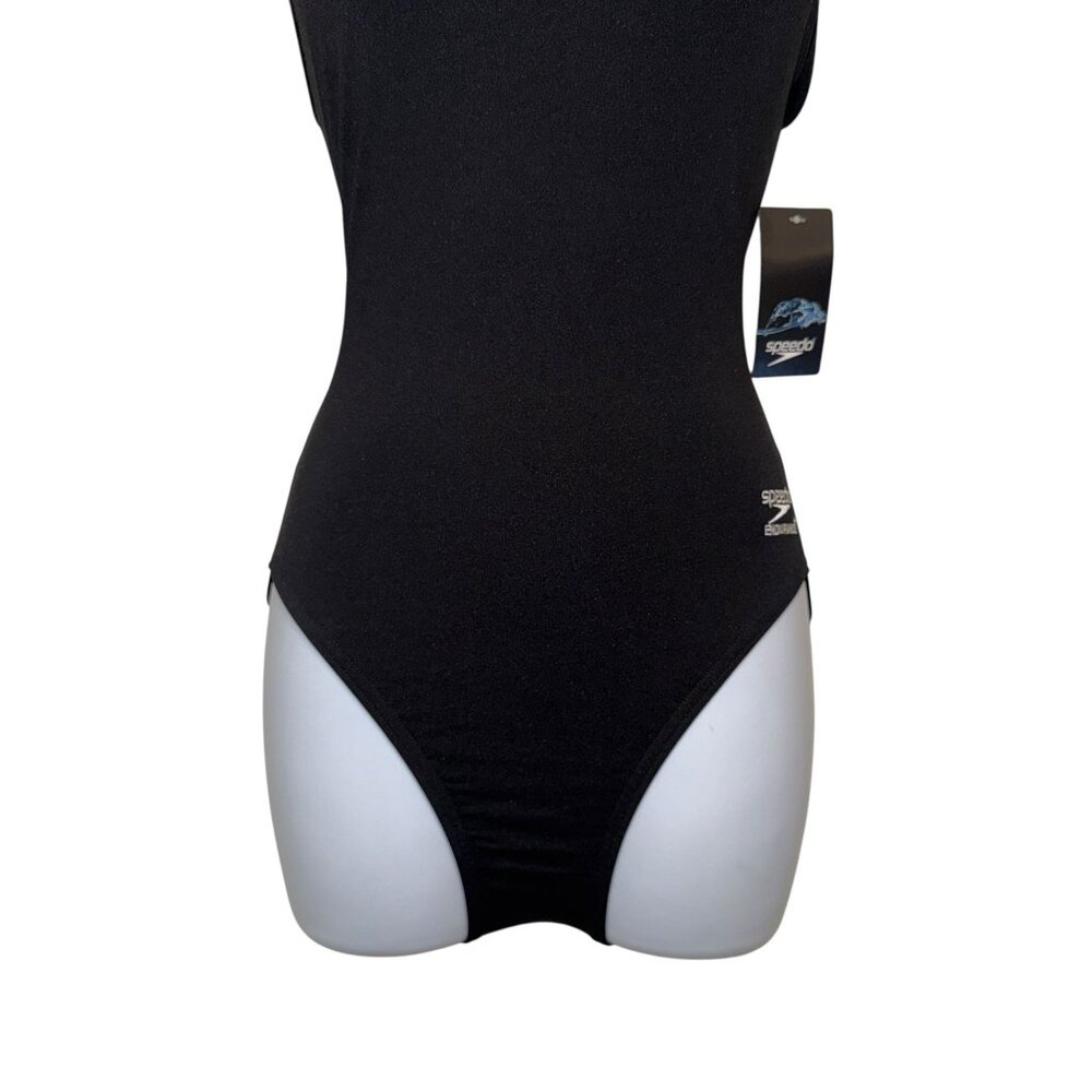 NWT Speedo Endurance + One Piece Swimsuit Womens 6 32 Black White Solid - Picture 3 of 7